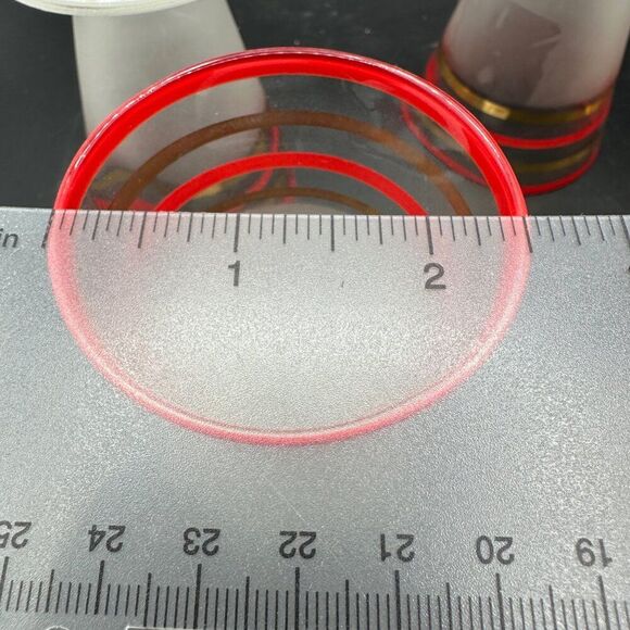 MCM Cordial Shot Glasses Frosted Footed Striped Red Gold Rimmed Set Vtg 1940s - Picture 11 of 12